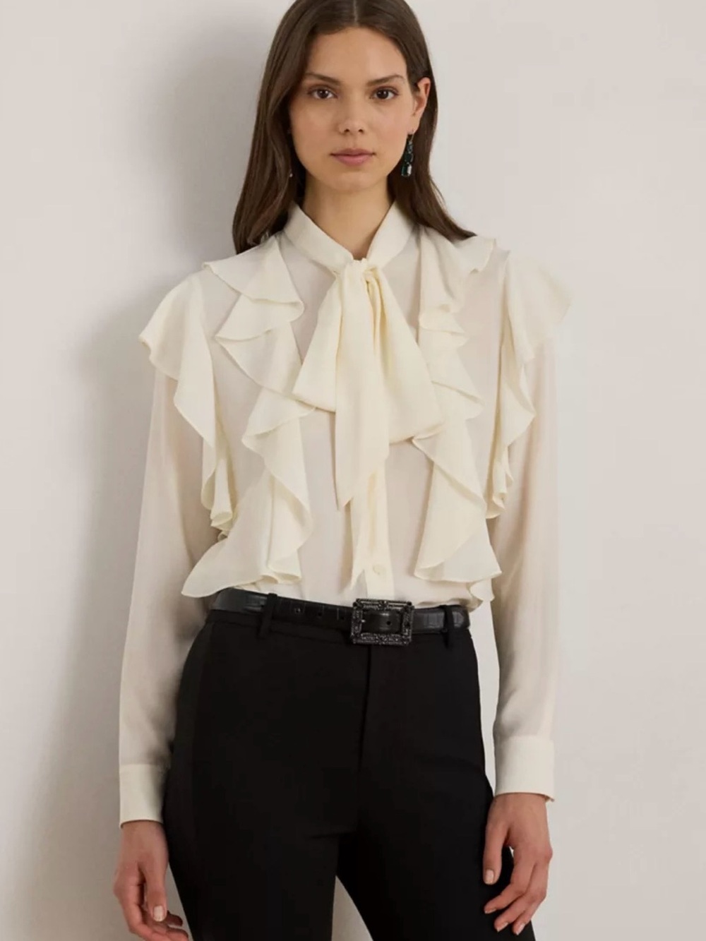 Polo by Ralph Lauren Ivory Ruffle Tie-Neck Blouse